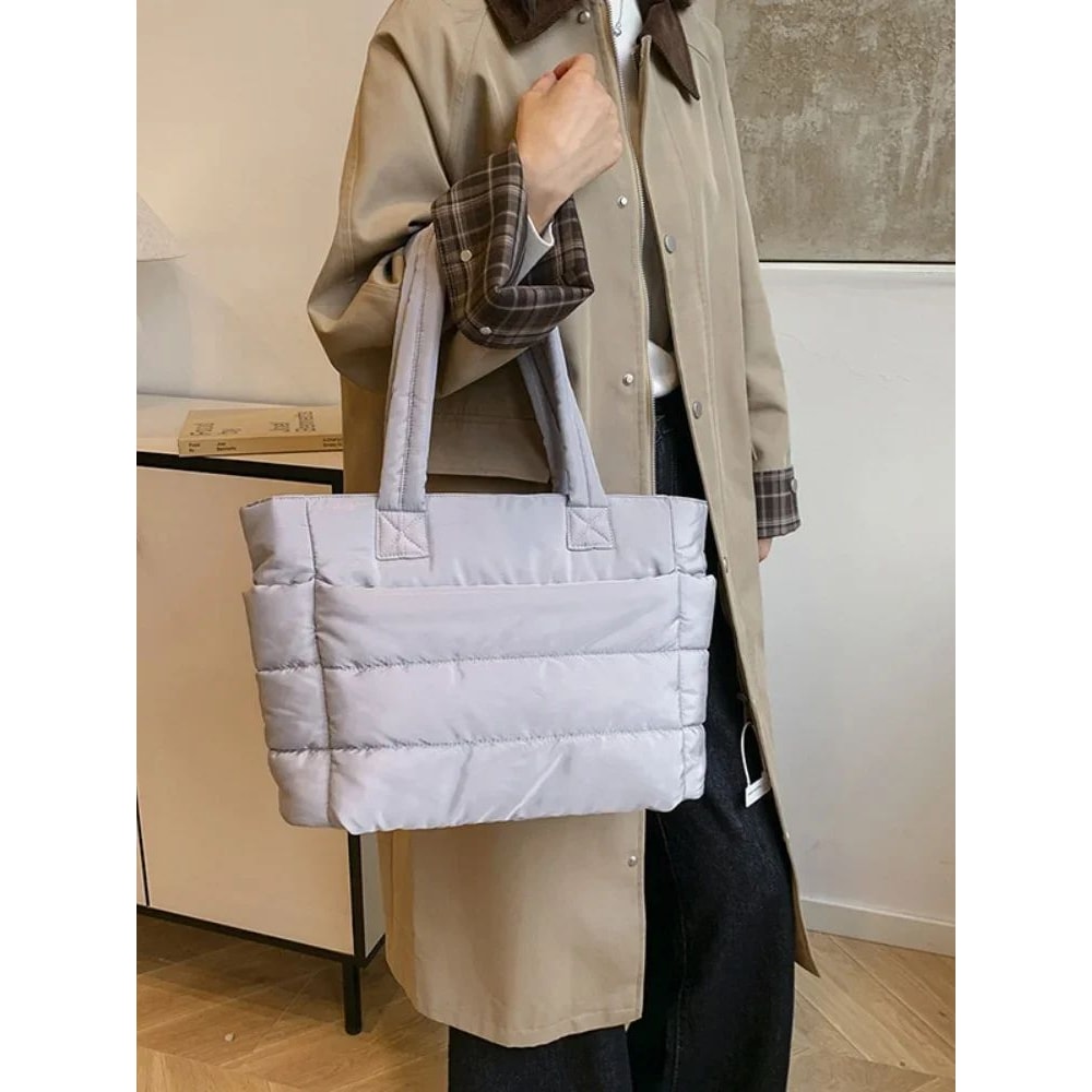 Minimalist Puffy Nylon Tote Bag For Women Lightweight LargeCapacity Everyday Handbag 3