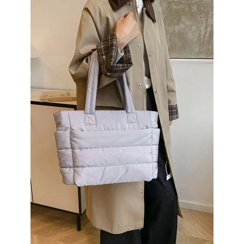 Minimalist Puffy Nylon Tote Bag For Women Lightweight LargeCapacity Everyday Handbag 3