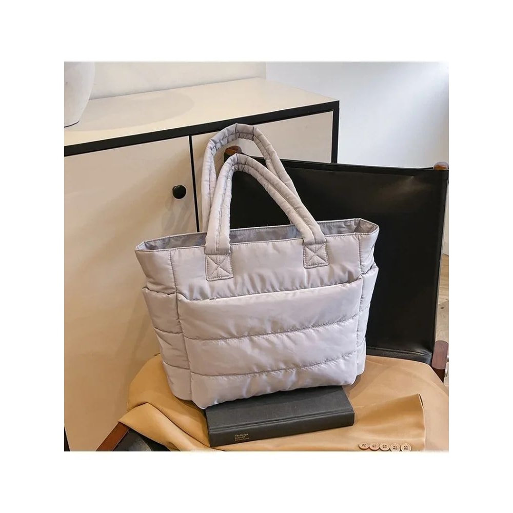 Minimalist Puffy Nylon Tote Bag For Women Lightweight LargeCapacity Everyday Handbag 8