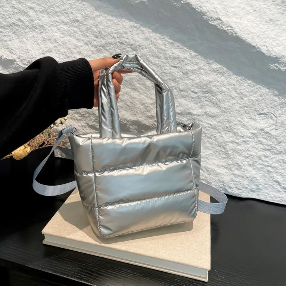 Puffer Tote Bag For Women Quilted Lightweight LargeCapacity Shoulder Handbag With Adjustable Strap 0