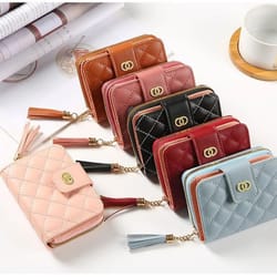 premium womens minimalist short wallet – large capacity purse with tassel accent