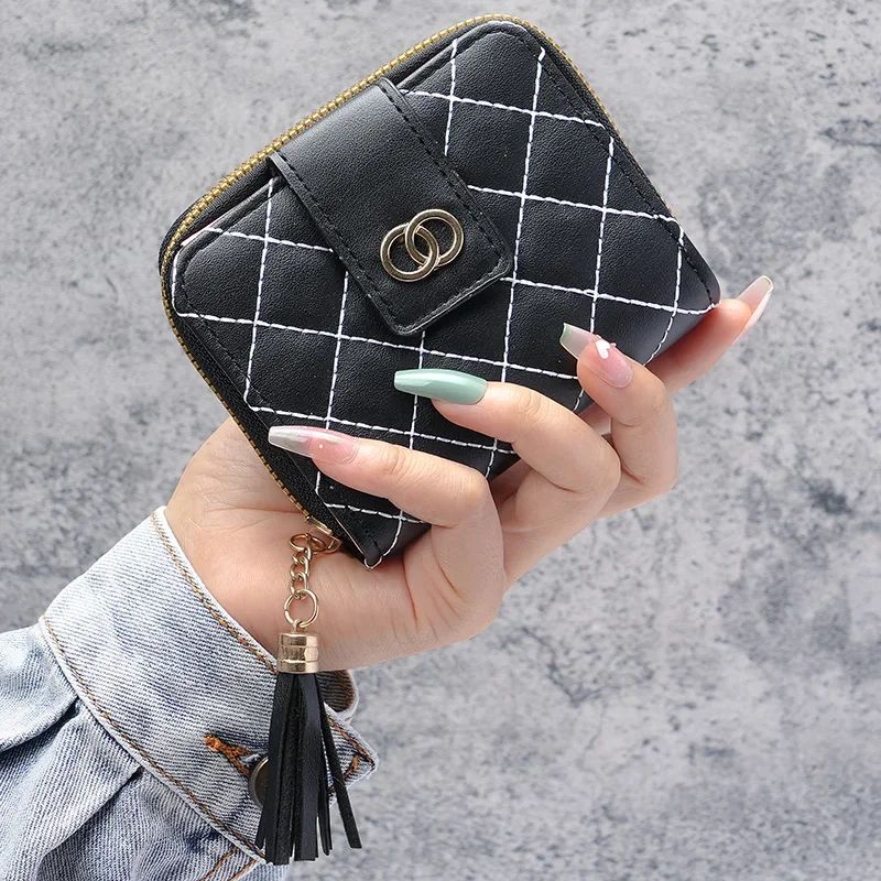 Premium Womens Minimalist Short Wallet Large Capacity Purse With Tassel Accent 1