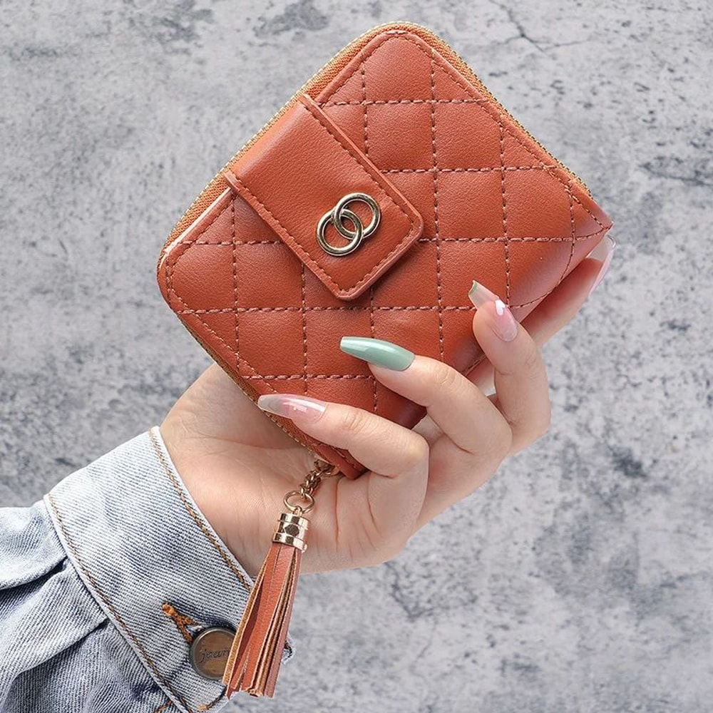 Premium Womens Minimalist Short Wallet Large Capacity Purse With Tassel Accent 9