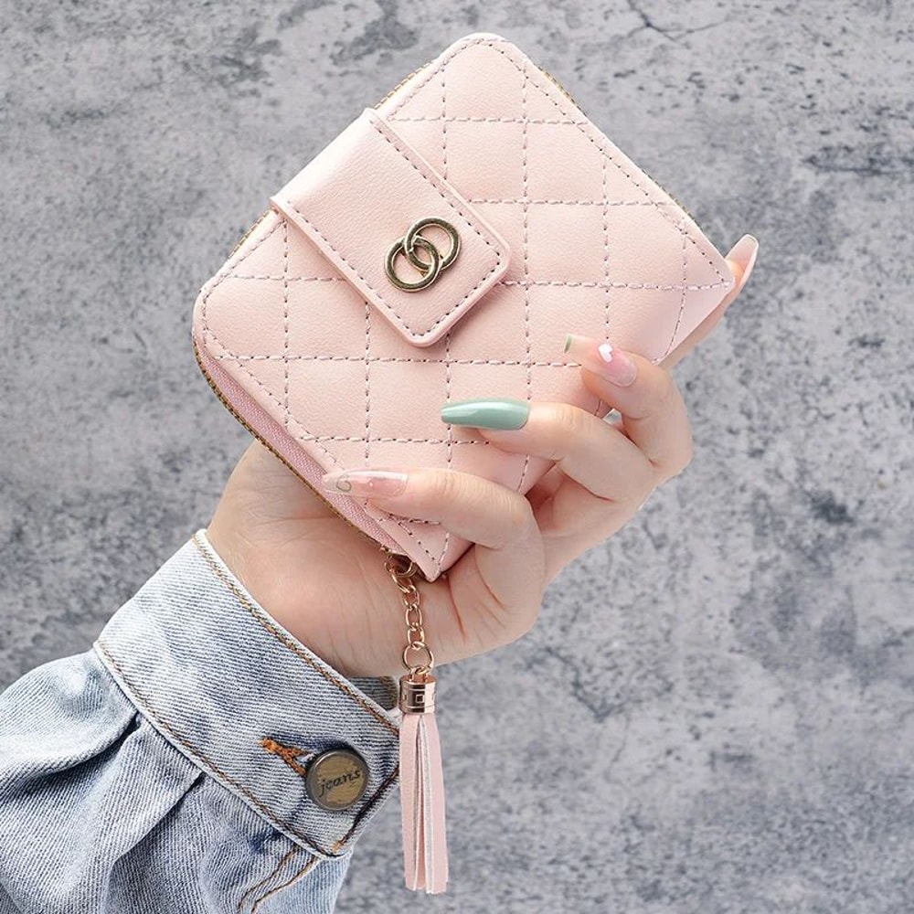 Premium Womens Minimalist Short Wallet Large Capacity Purse With Tassel Accent 10