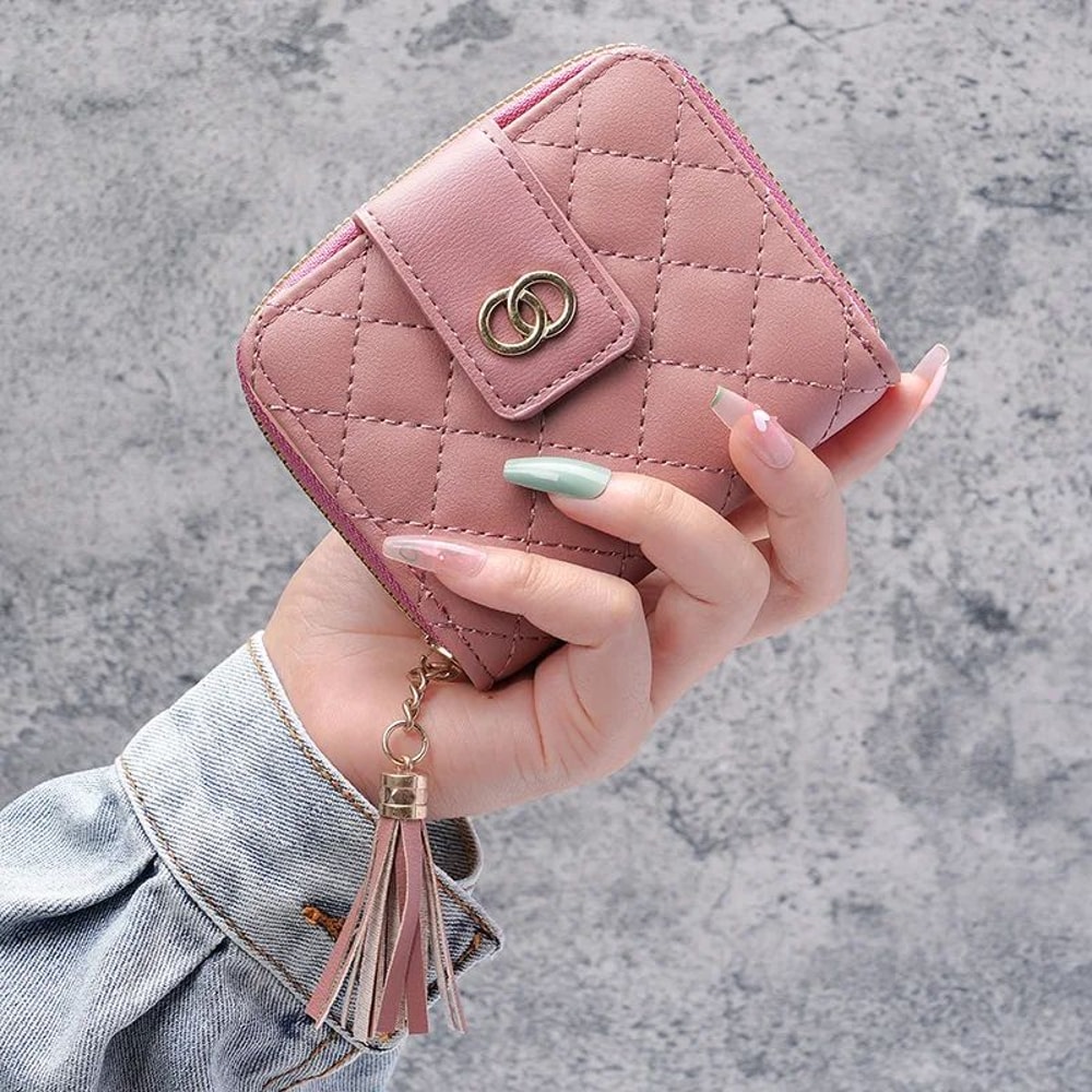 Premium Womens Minimalist Short Wallet Large Capacity Purse With Tassel Accent 11