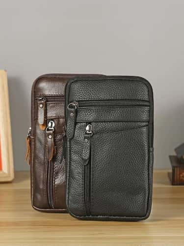 Rugged Mens Leather Waist & Crossbody Bag - Convertible Belt Sling with Long Strap