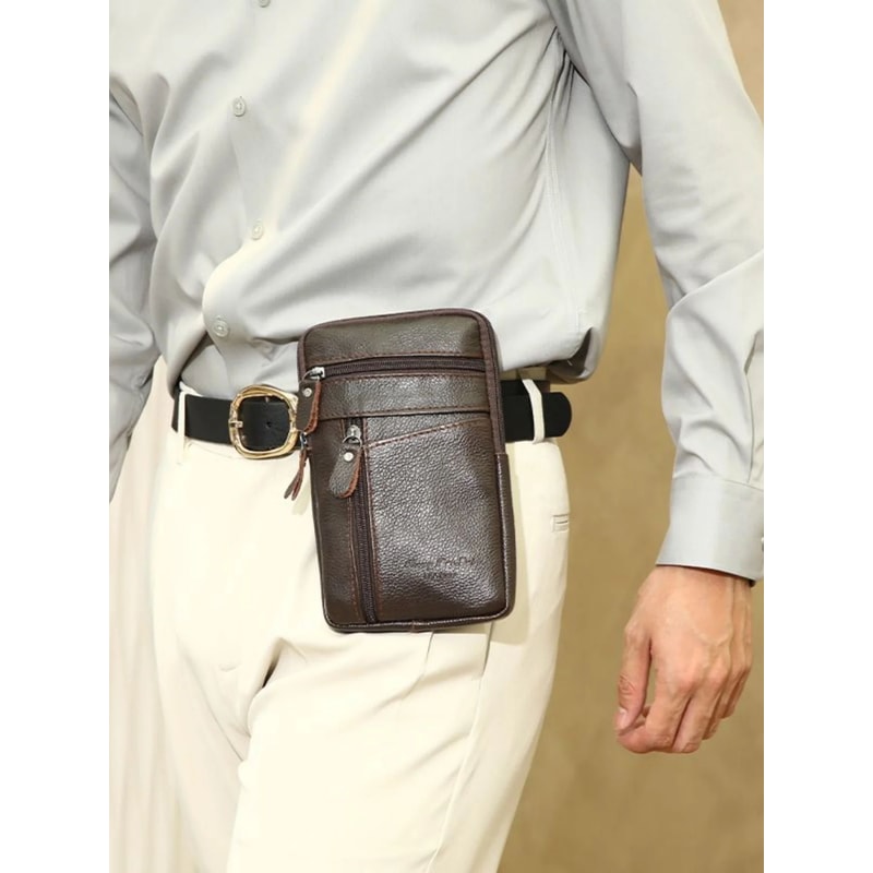 Rugged Mens Leather Waist Crossbody Bag Convertible Belt Sling With Long Strap 1