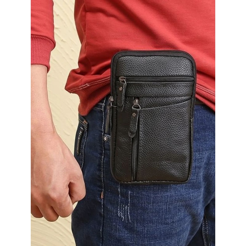 Rugged Mens Leather Waist Crossbody Bag Convertible Belt Sling With Long Strap 2