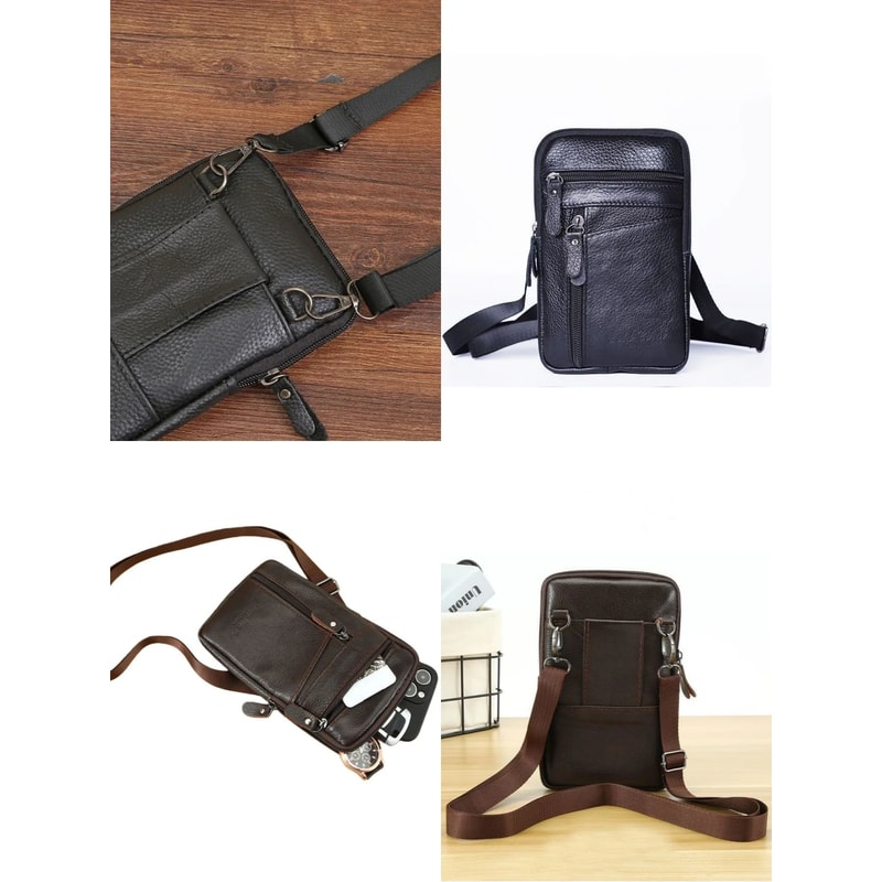 Rugged Mens Leather Waist Crossbody Bag Convertible Belt Sling With Long Strap 3