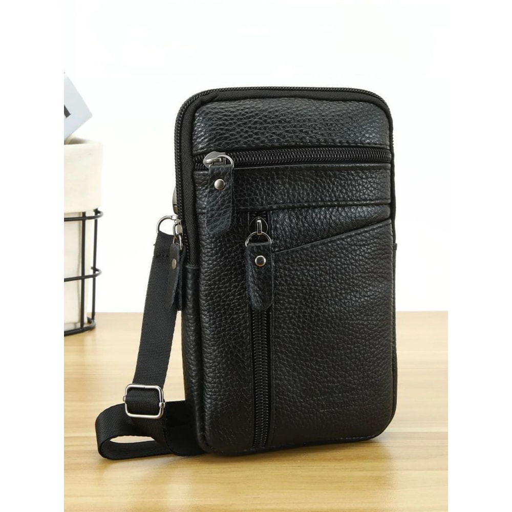 Rugged Mens Leather Waist Crossbody Bag Convertible Belt Sling With Long Strap 6