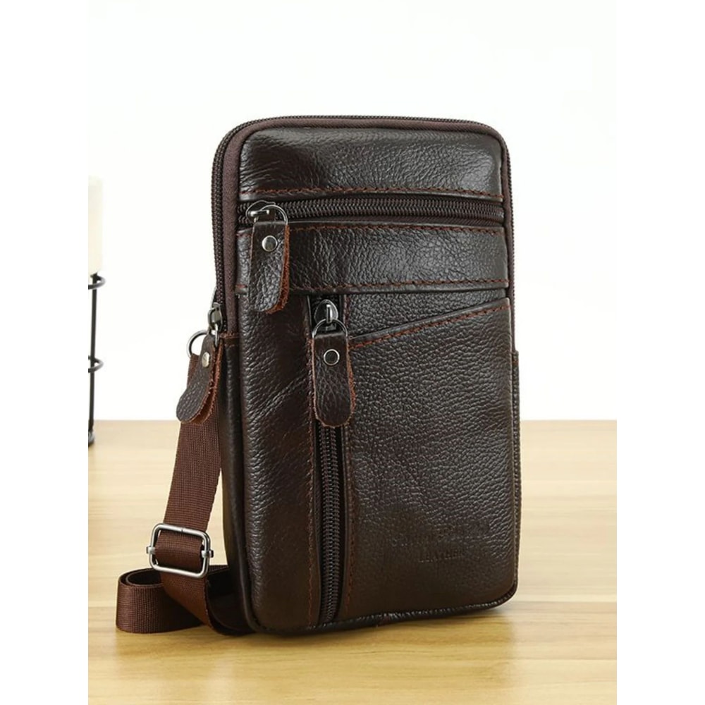 Rugged Mens Leather Waist Crossbody Bag Convertible Belt Sling With Long Strap 7