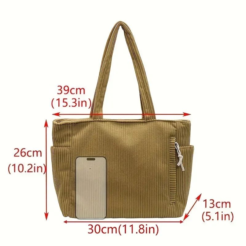 Forest Corduroy Tote Bag Spacious Vintage Shoulder Carryall For Everyday Work Weekend 4