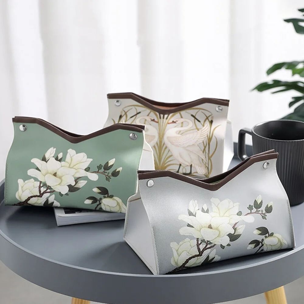 Vintage Floral PU Leather Tissue Box Cover For Living Room And Kitchen Decor 0