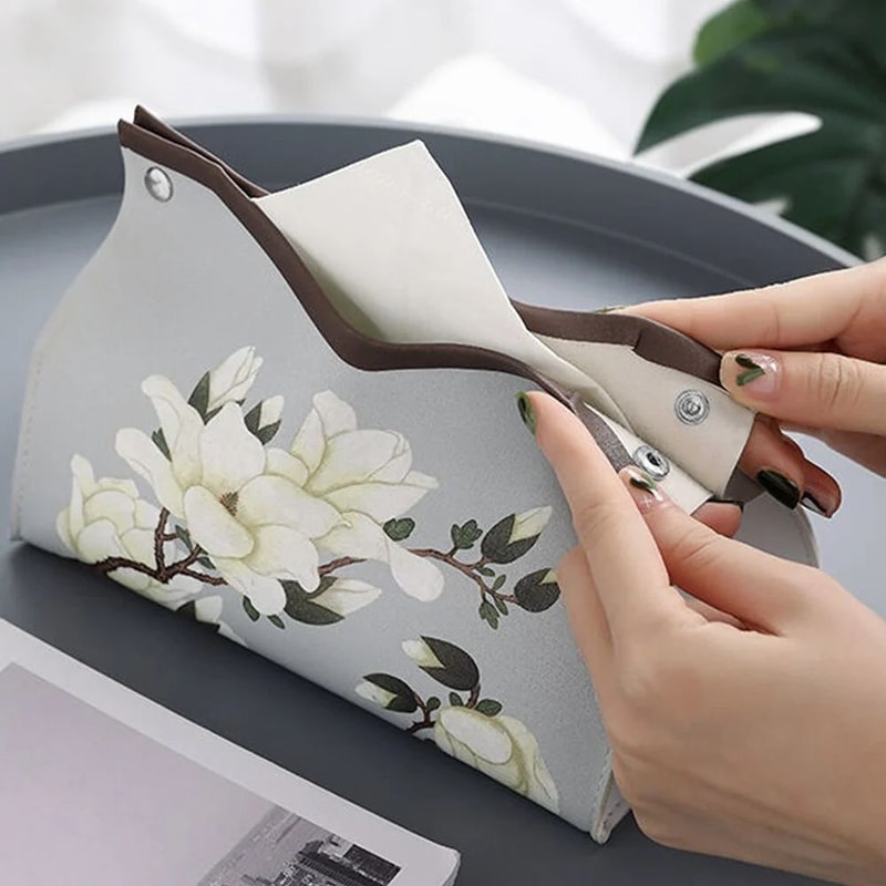 Vintage Floral PU Leather Tissue Box Cover For Living Room And Kitchen Decor 6