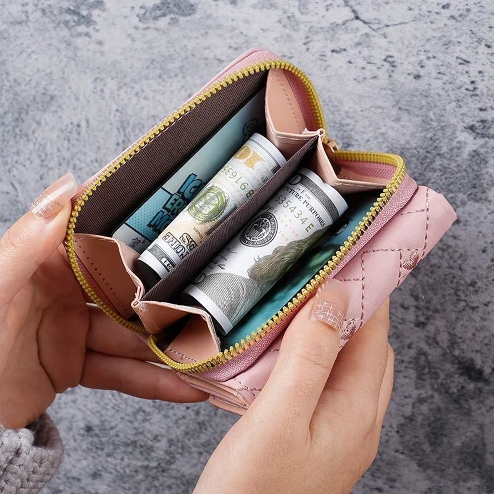 Classic Trifold PU Leather Heart Wallet Compact Womens Card Coin Organizer 4