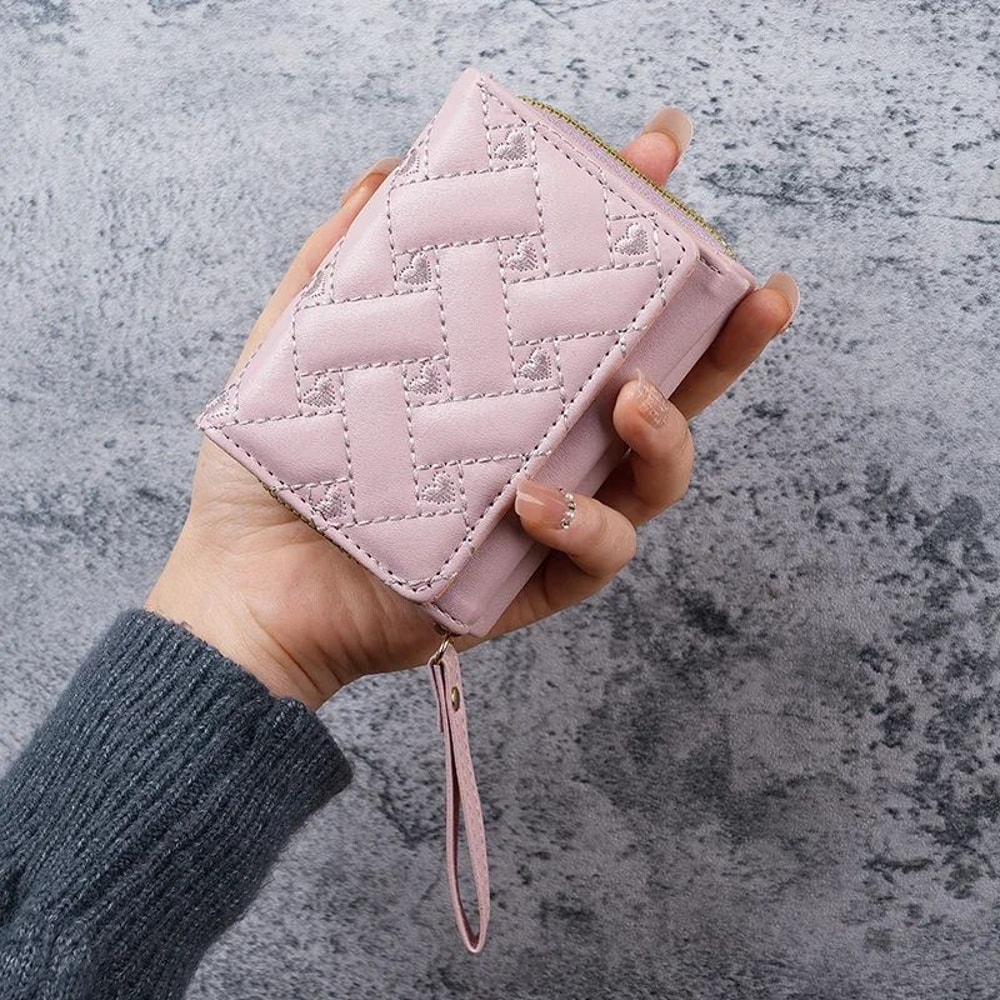 Classic Trifold PU Leather Heart Wallet Compact Womens Card Coin Organizer 11