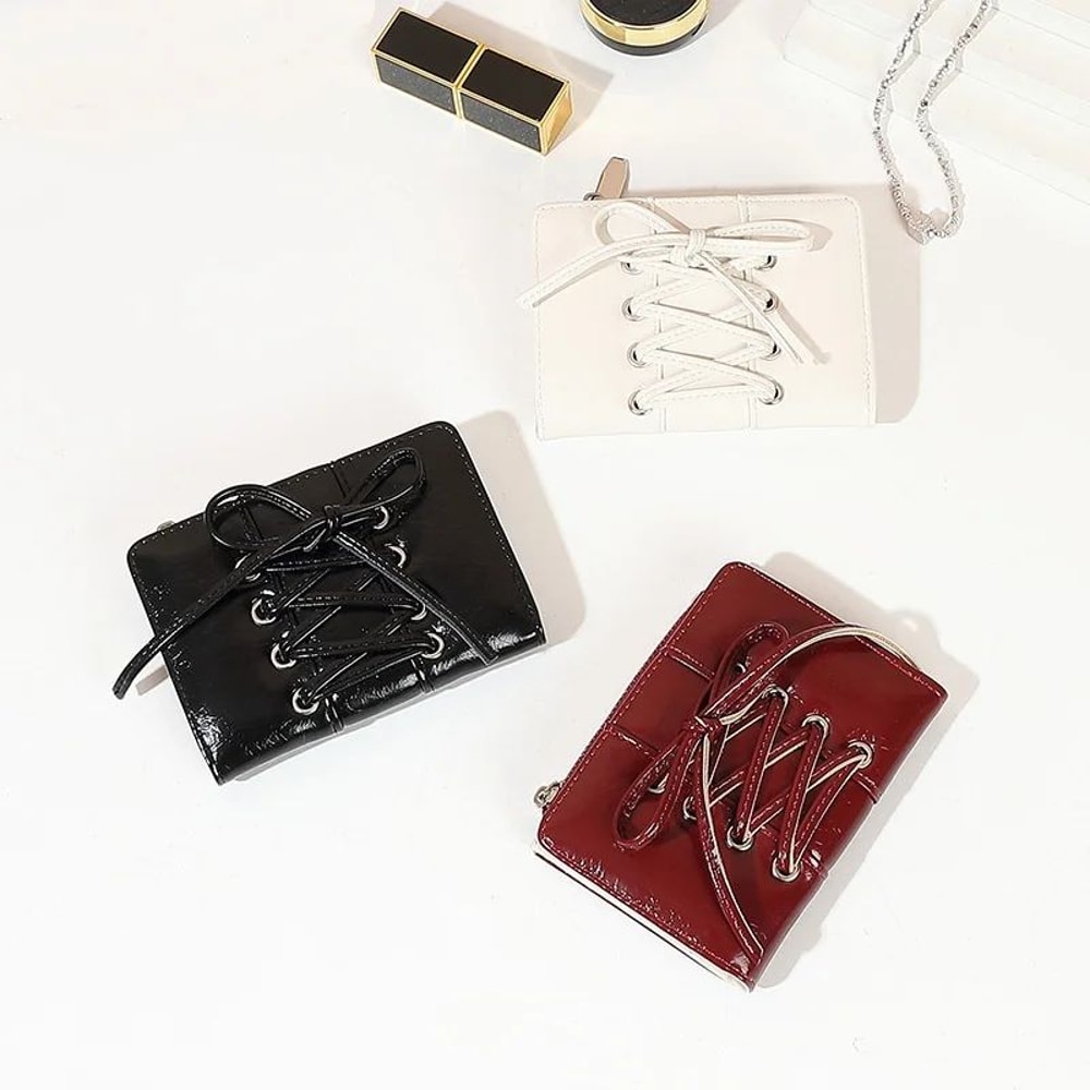 Compact Bow Minimalist Zipper Card Coin Purse Stylish Short Wallet With Large Capacity 0