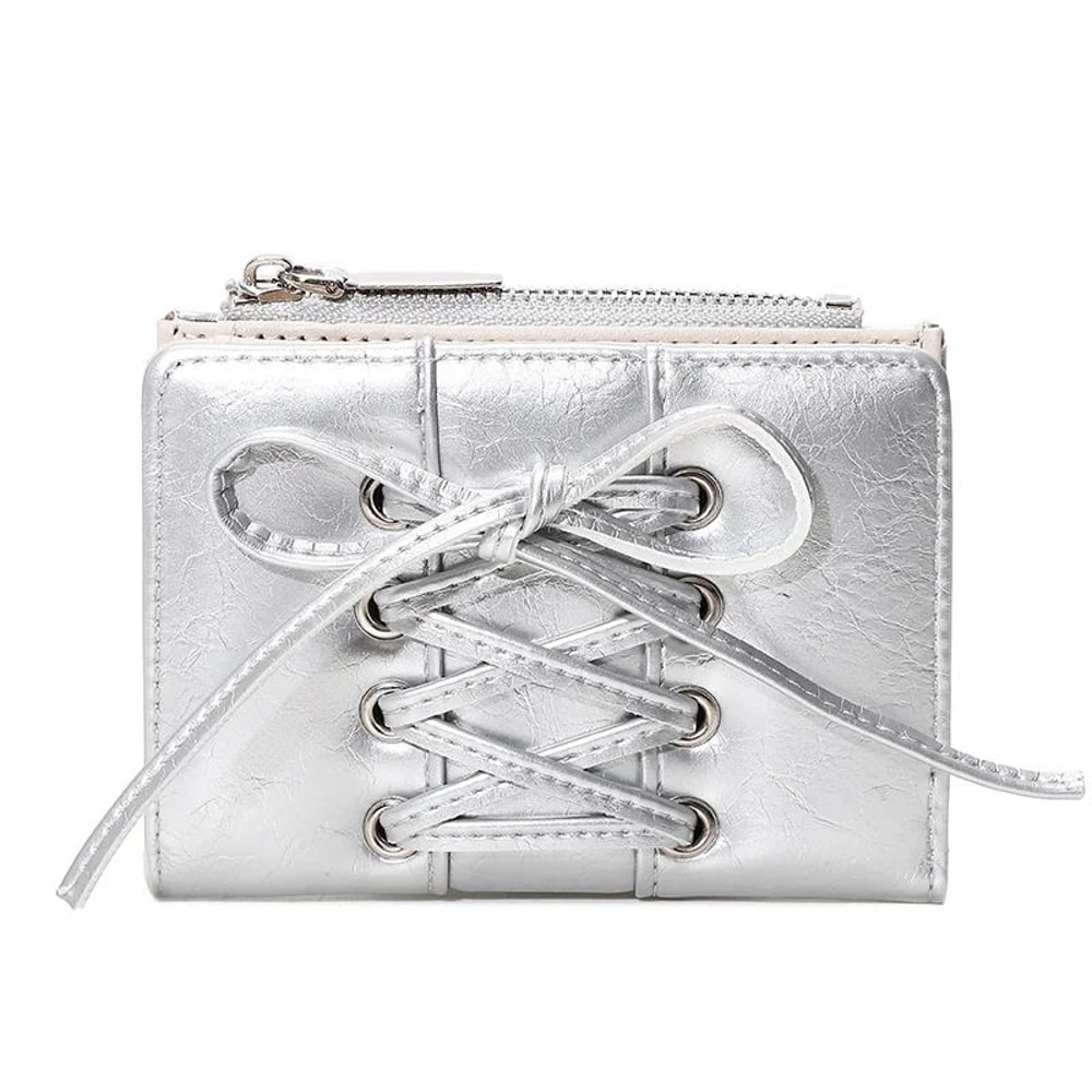 Compact Bow Minimalist Zipper Card Coin Purse Stylish Short Wallet With Large Capacity 3