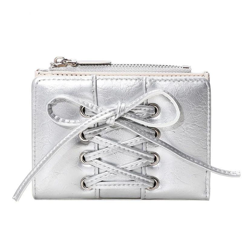 Compact Bow Minimalist Zipper Card Coin Purse Stylish Short Wallet With Large Capacity 3