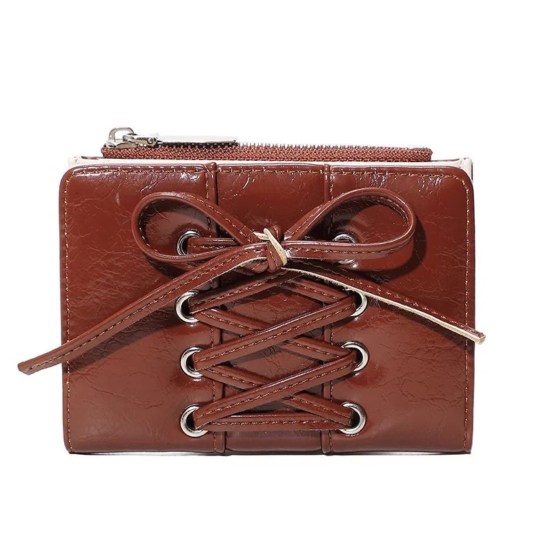 Compact Bow Minimalist Zipper Card Coin Purse Stylish Short Wallet With Large Capacity 8