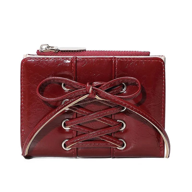 Compact Bow Minimalist Zipper Card Coin Purse Stylish Short Wallet With Large Capacity 10