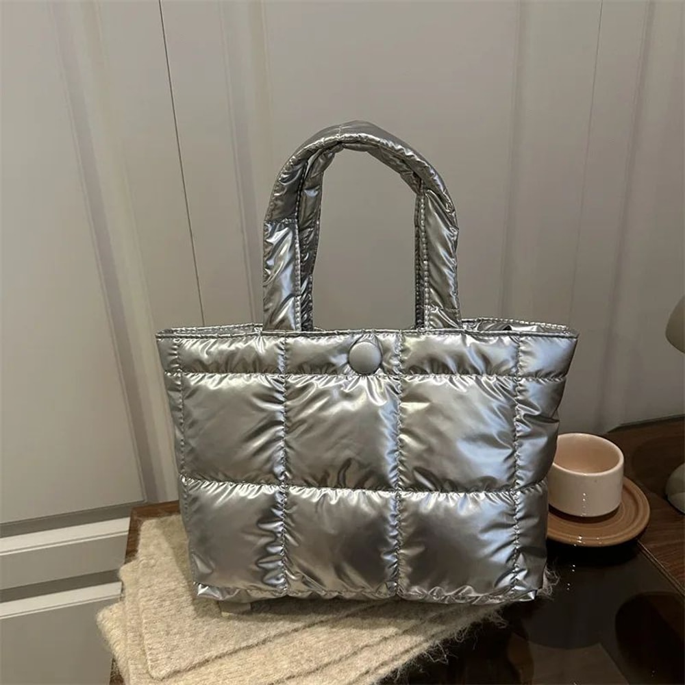 LargeCapacity Quilted Puffer Tote Bag For Women Lightweight Waterproof Shoulder Bag 0