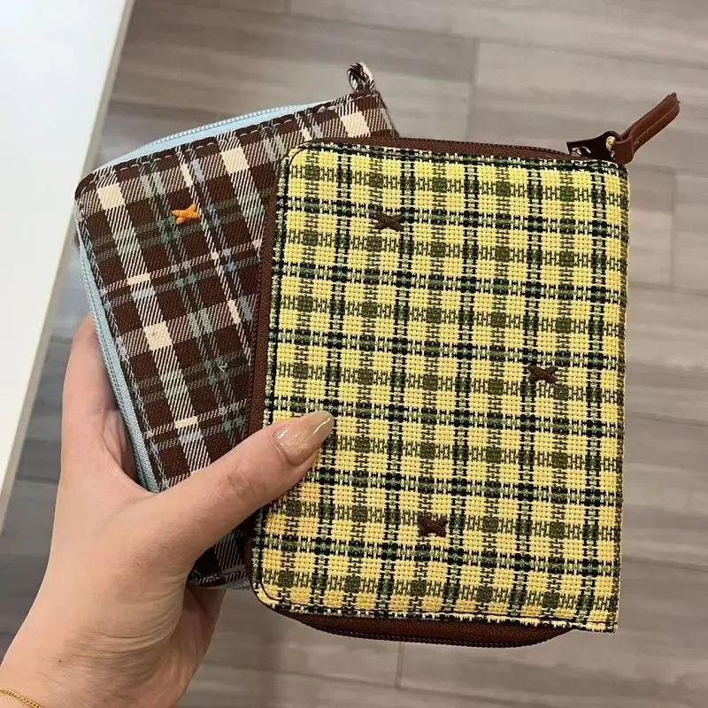 Vintage Canvas Plaid Passport Holder Travel Document Organizer 0