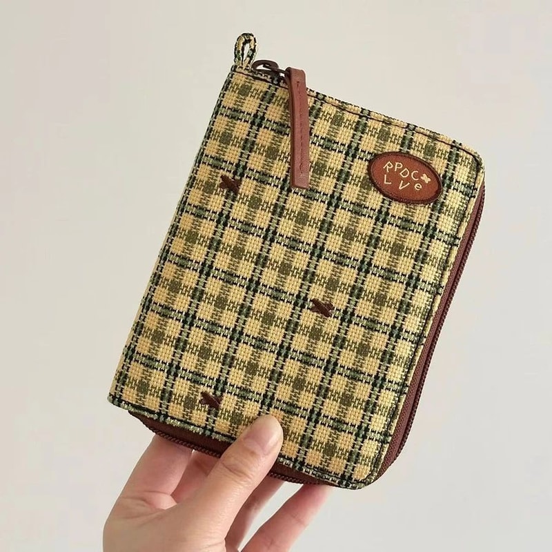 Vintage Canvas Plaid Passport Holder Travel Document Organizer 2