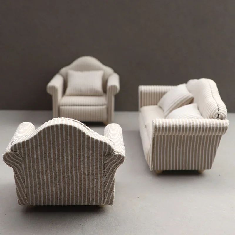 Cozy Neutral Dollhouse Mini Sofa Set With Pillows For Miniature Living Room Decor 0