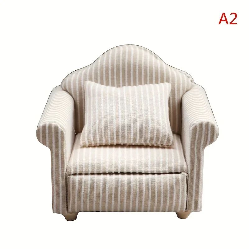 Cozy Neutral Dollhouse Mini Sofa Set With Pillows For Miniature Living Room Decor 5