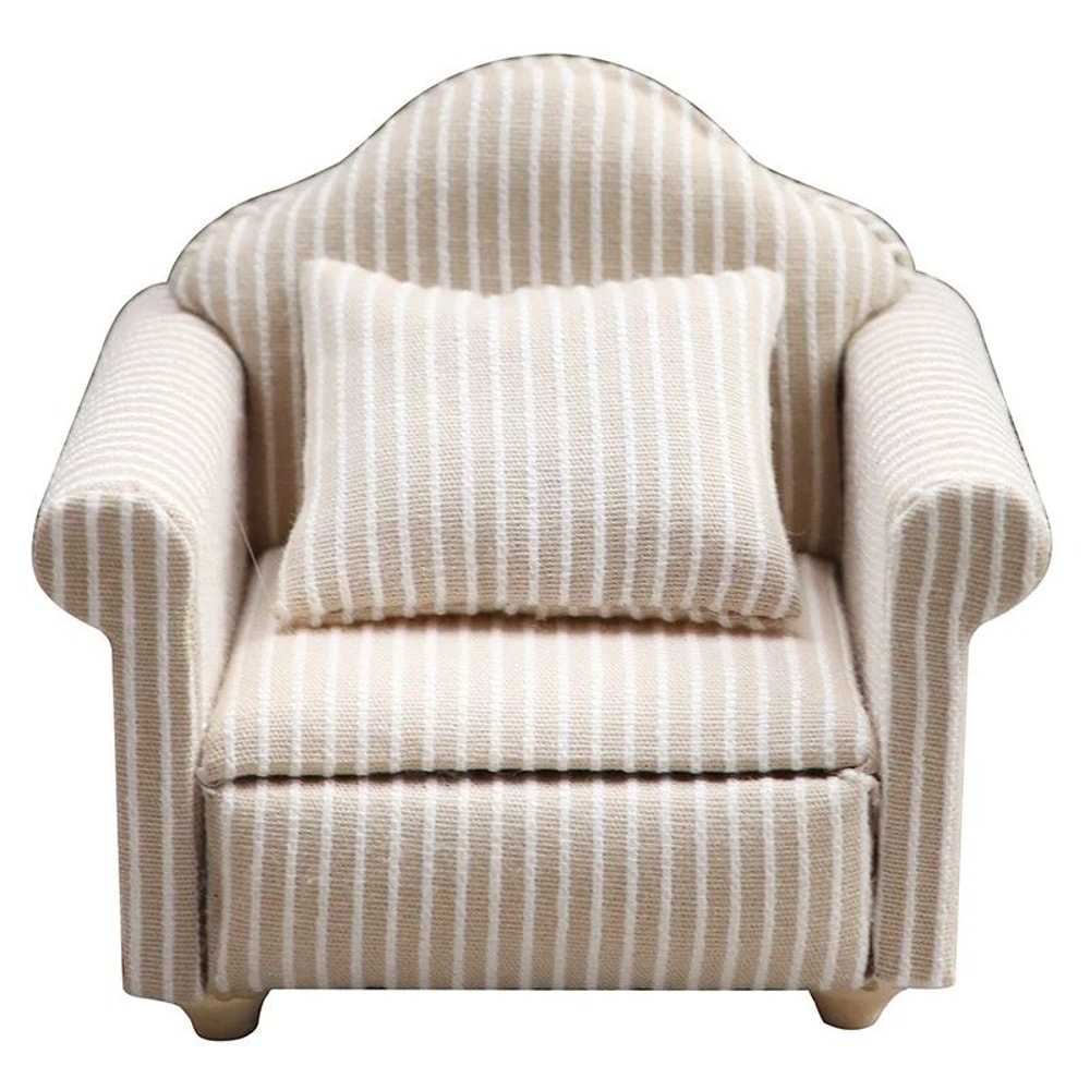 Cozy Neutral Dollhouse Mini Sofa Set With Pillows For Miniature Living Room Decor 6