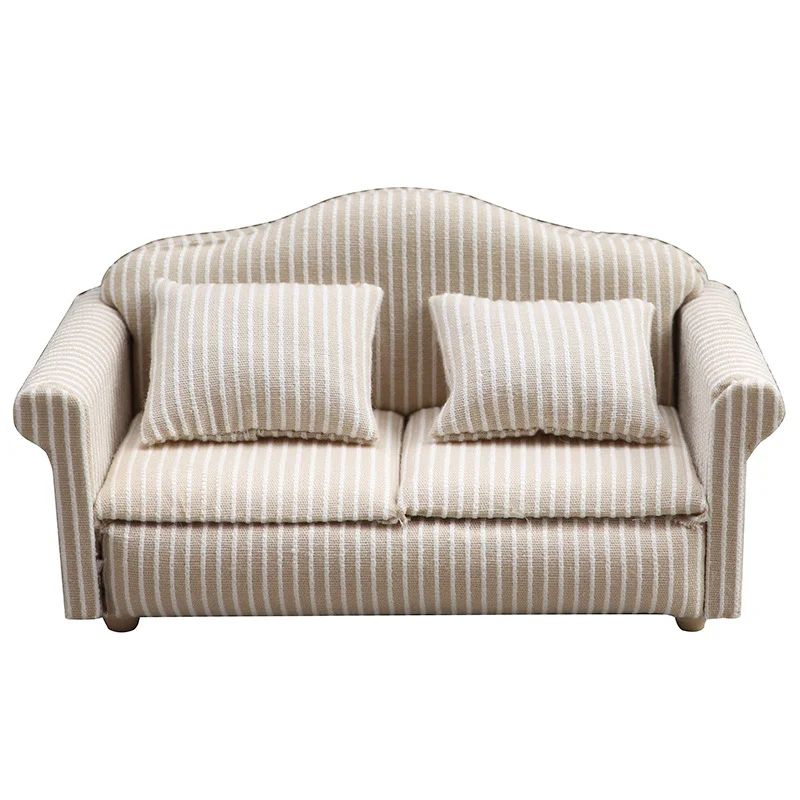 Cozy Neutral Dollhouse Mini Sofa Set With Pillows For Miniature Living Room Decor 7