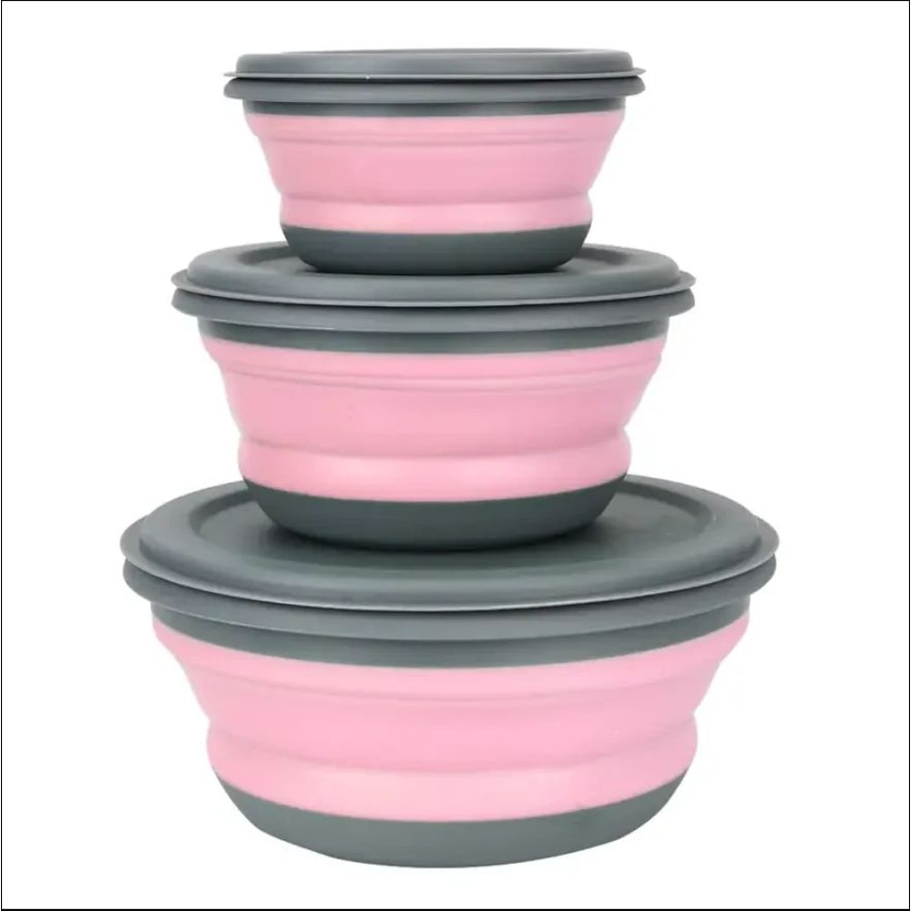 Collapsible Silicone Lunch Box Set With Lids Portable Camping Picnic Food Containers 3Piece 6