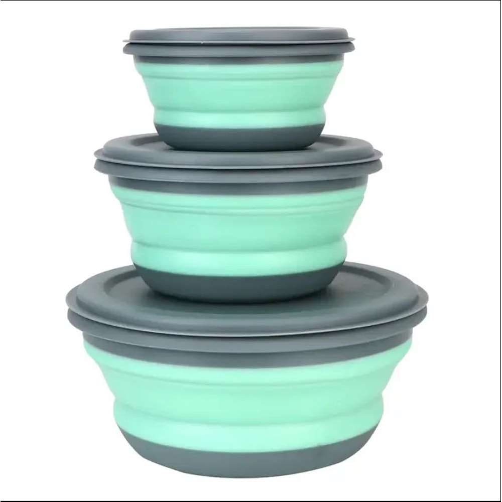 Collapsible Silicone Lunch Box Set With Lids Portable Camping Picnic Food Containers 3Piece 7