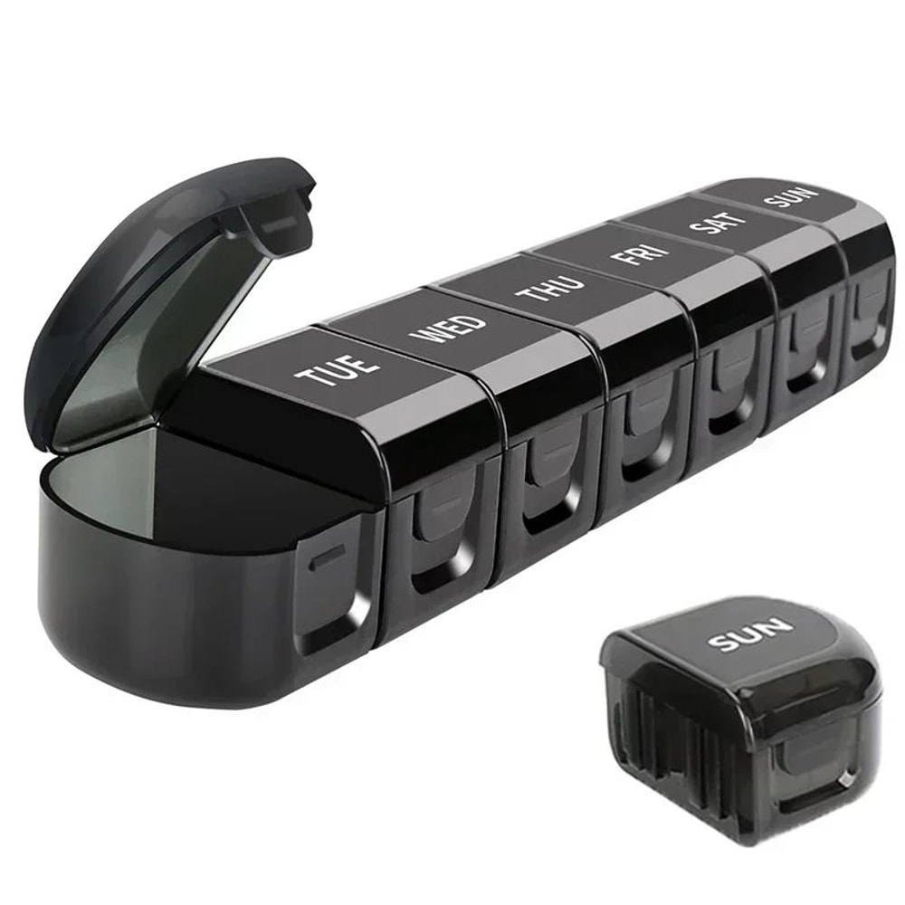 Premium 7Day Weekly Pill Organizer Box With Removable Capsule Holders Compact Medicine Storage Cas 0