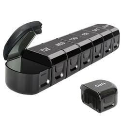 premium 7-day weekly pill organizer box with removable capsule holders & compact medicine storage case