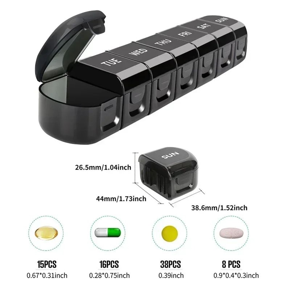 Premium 7Day Weekly Pill Organizer Box With Removable Capsule Holders Compact Medicine Storage Cas 2