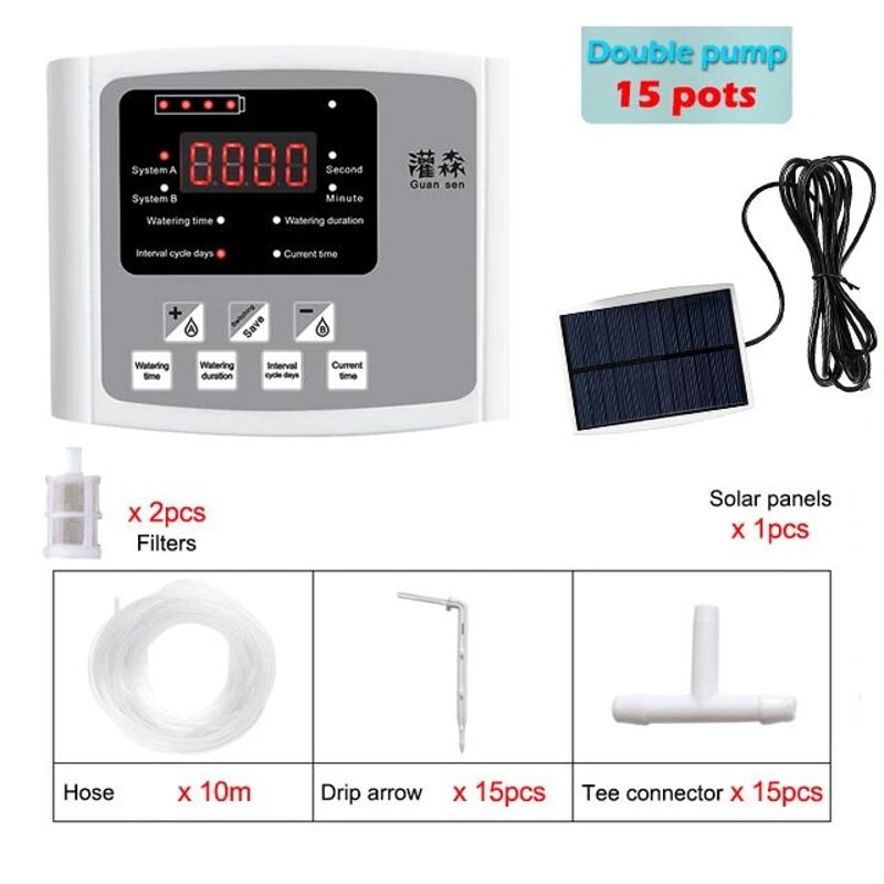 Solar Smart DualZone Garden Irrigation Controller Automatic Drip Watering System 7