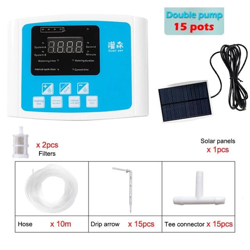 Solar Smart DualZone Garden Irrigation Controller Automatic Drip Watering System 10