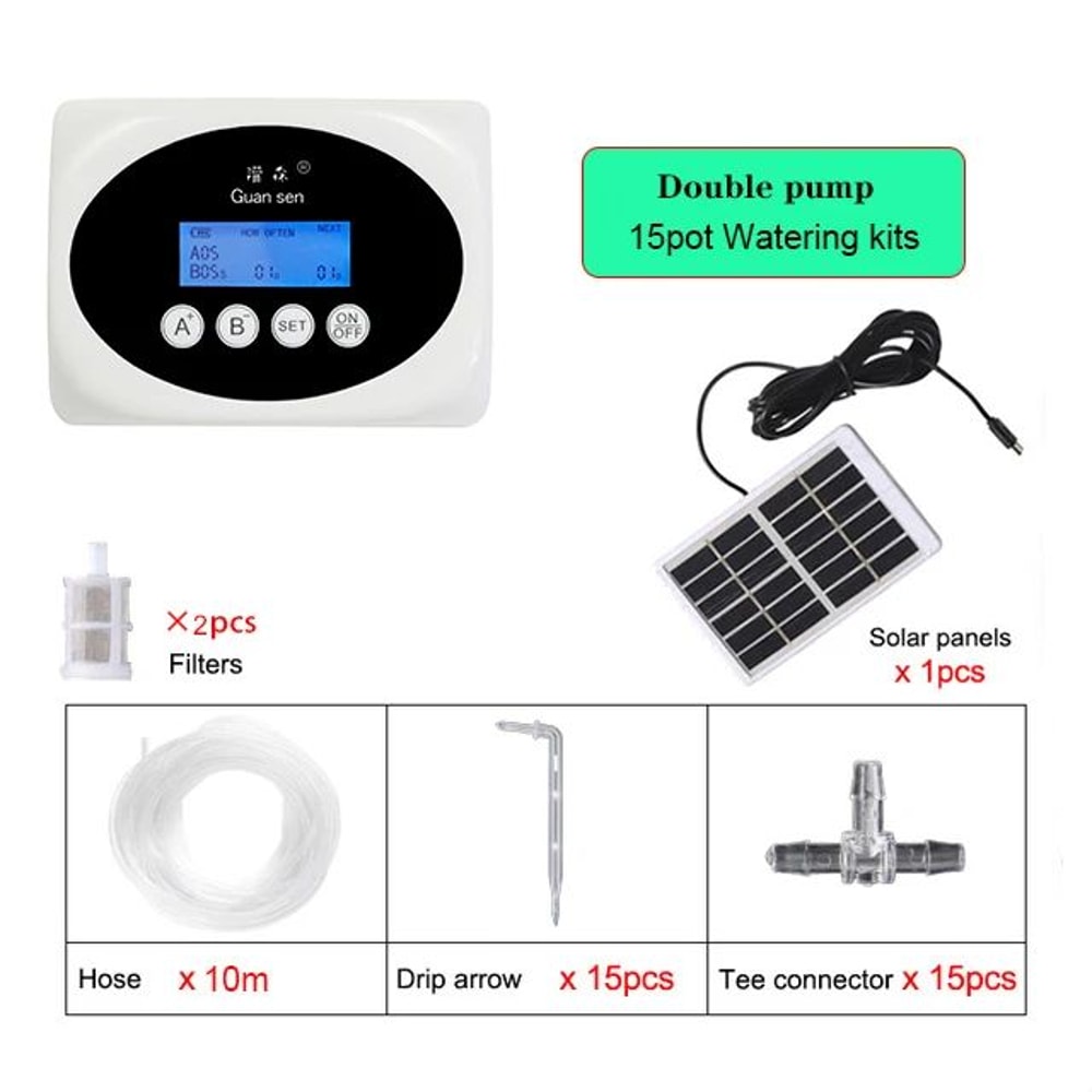 Solar Smart Drip Irrigation System With Dual Pump Automatic Watering Timer 6