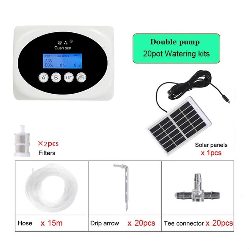 Solar Smart Drip Irrigation System With Dual Pump Automatic Watering Timer 7
