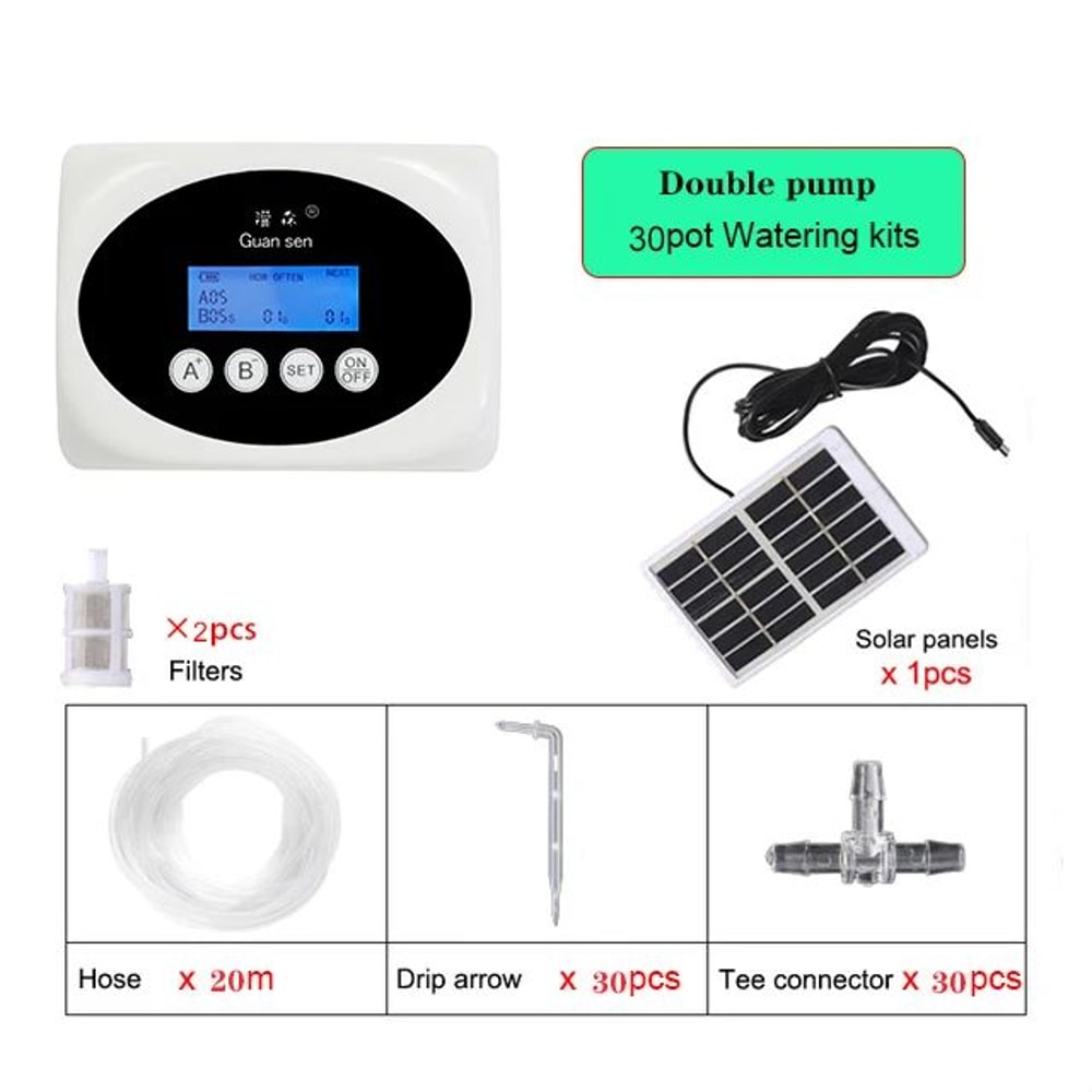 Solar Smart Drip Irrigation System With Dual Pump Automatic Watering Timer 8