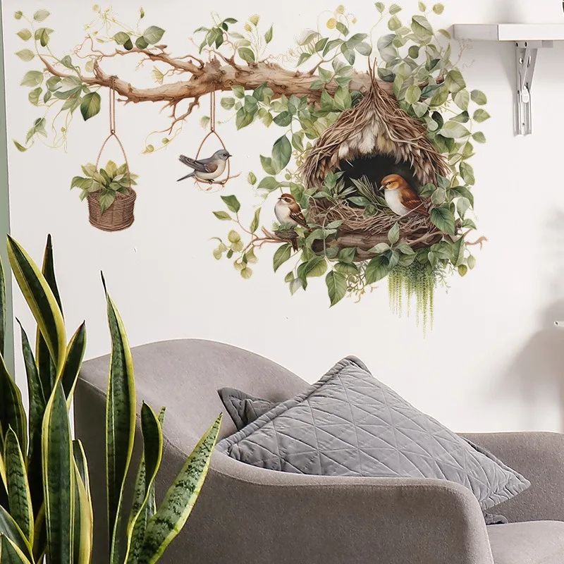 NatureInspired Bird Wall Decals Elegant Branch Nest SelfAdhesive Vinyl Wall Decor For Living Room 1