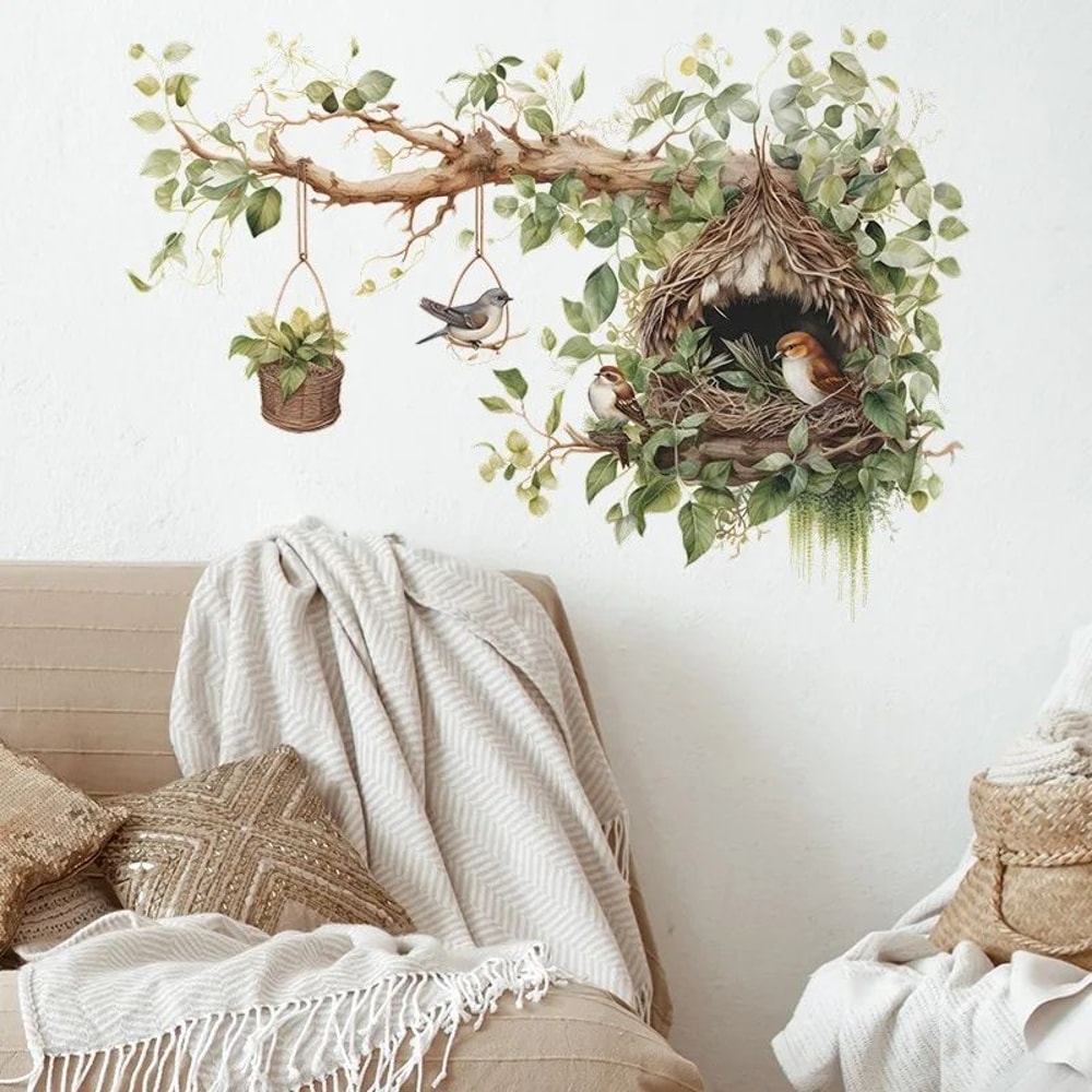 NatureInspired Bird Wall Decals Elegant Branch Nest SelfAdhesive Vinyl Wall Decor For Living Room 2