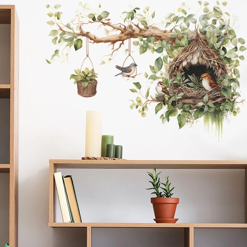 NatureInspired Bird Wall Decals Elegant Branch Nest SelfAdhesive Vinyl Wall Decor For Living Room 4
