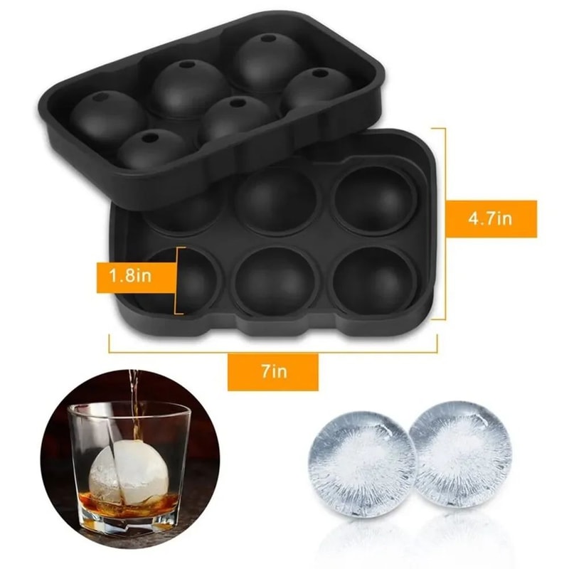 6Cavity Whiskey Ice Cube Tray Set Large RoundSquare Ice Ball Mold Large Ice Cube Mold With Lid 5