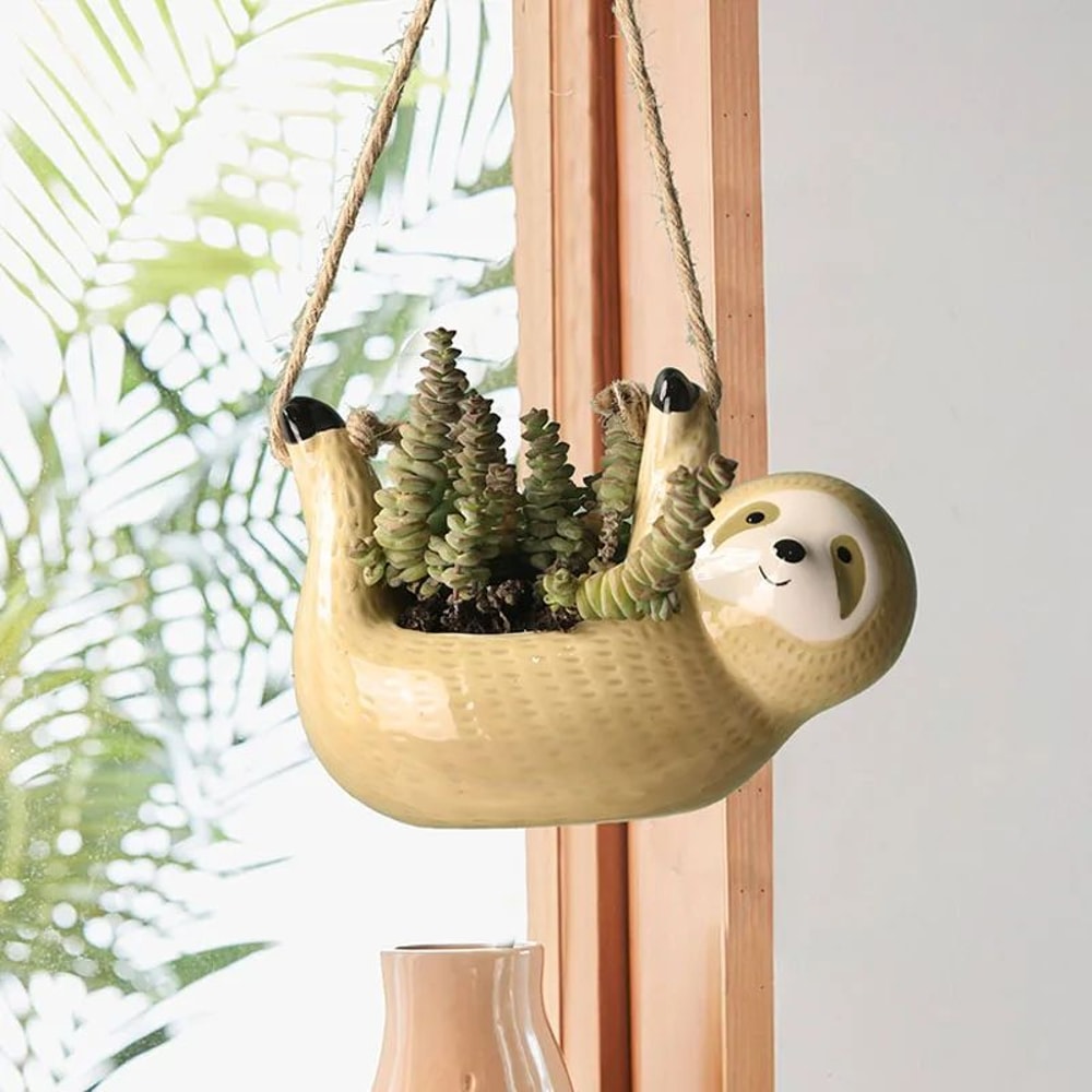 Ceramic Hanging Sloth Planter Pot Cute Animal Hanging Succulent Planter For Indoor Decor 0