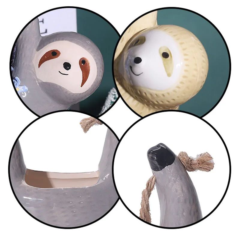 Ceramic Hanging Sloth Planter Pot Cute Animal Hanging Succulent Planter For Indoor Decor 4