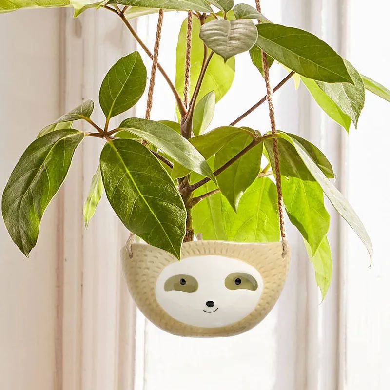 Ceramic Hanging Sloth Planter Pot Cute Animal Hanging Succulent Planter For Indoor Decor 5