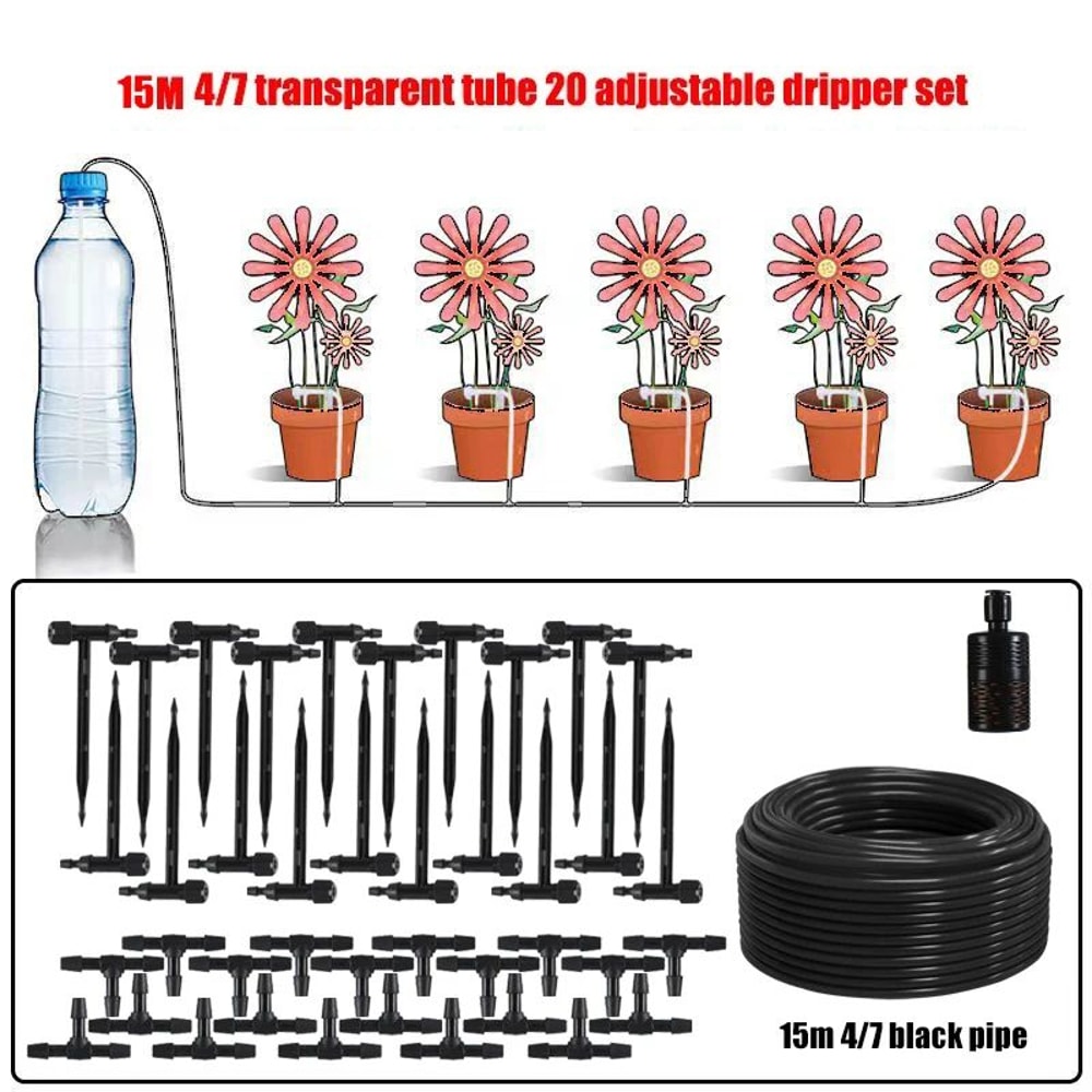 QuietFlow Adjustable Drip Irrigation Kit For 47mm Hose Pots Garden Greenhouse 12